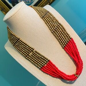 Red, Gold and Orange Tribal Beaded Necklace